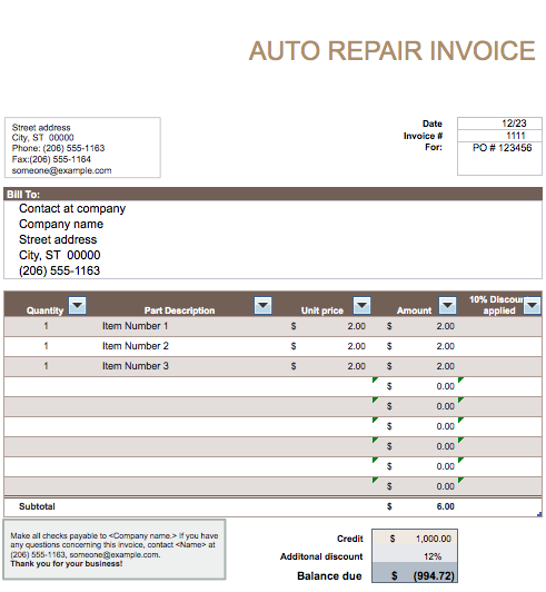 49 Blank Automotive Repair Invoice Template For Free with Automotive Repair Invoice Template