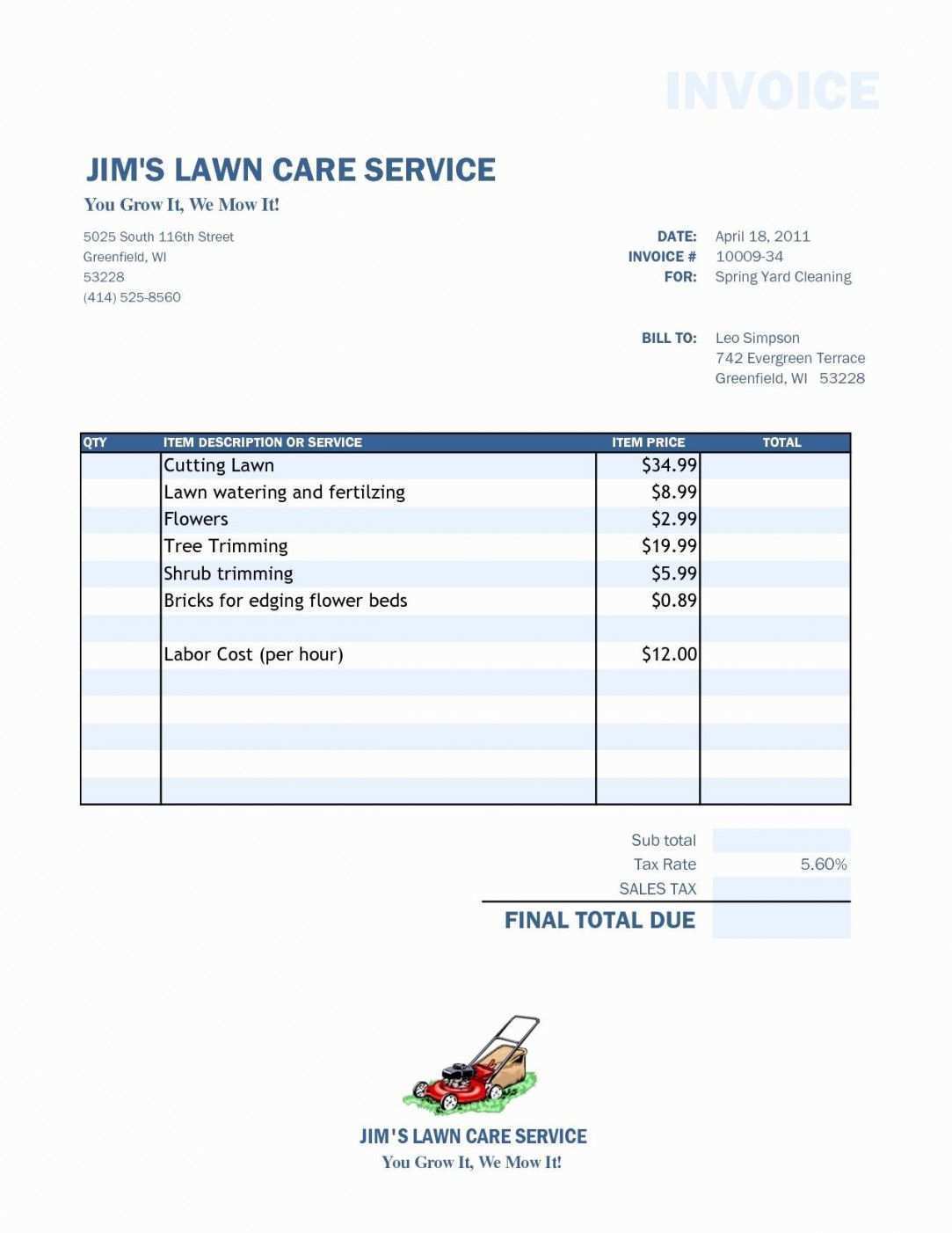 landscaping invoice template word cards design templates