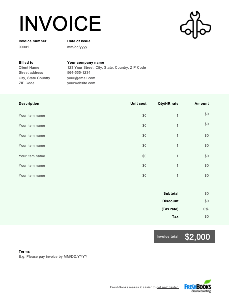 Car Service Invoice Template Free Download