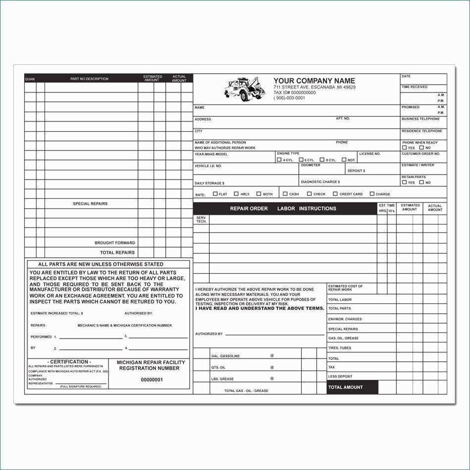 automotive repair invoice template cards design templates