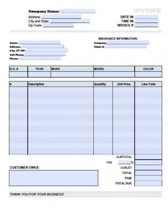 repair shop invoice template excel cards design templates