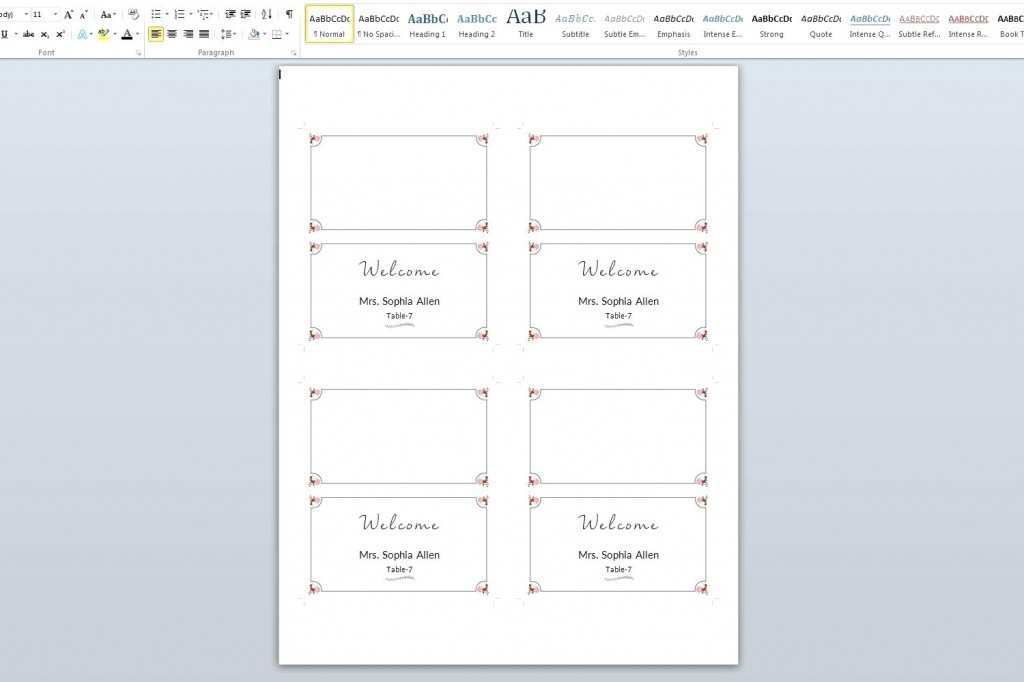 Place Card Template In Word Cards Design Templates
