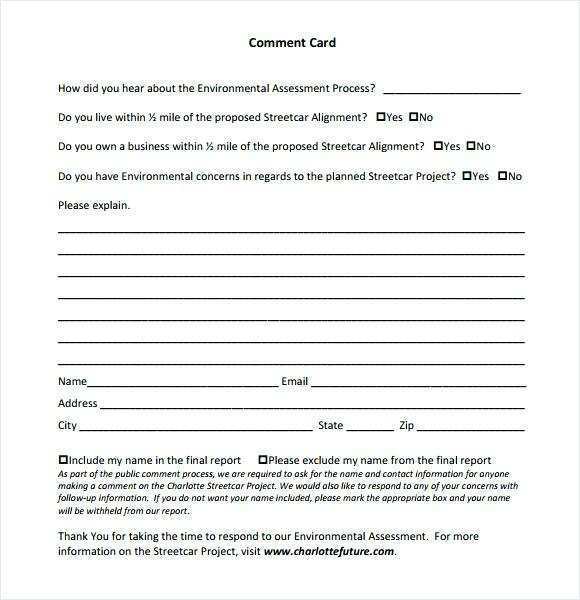 50 How To Create Comment Card Templates Word Formating for Comment Card Templates Word