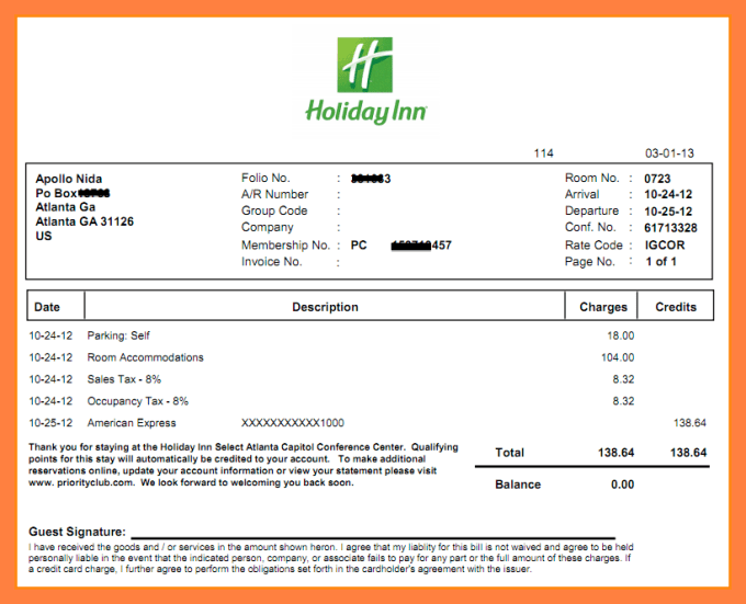 View Sample Hotel Invoice Pictures