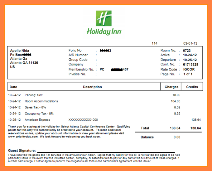 Hilton Hotel Receipt Template