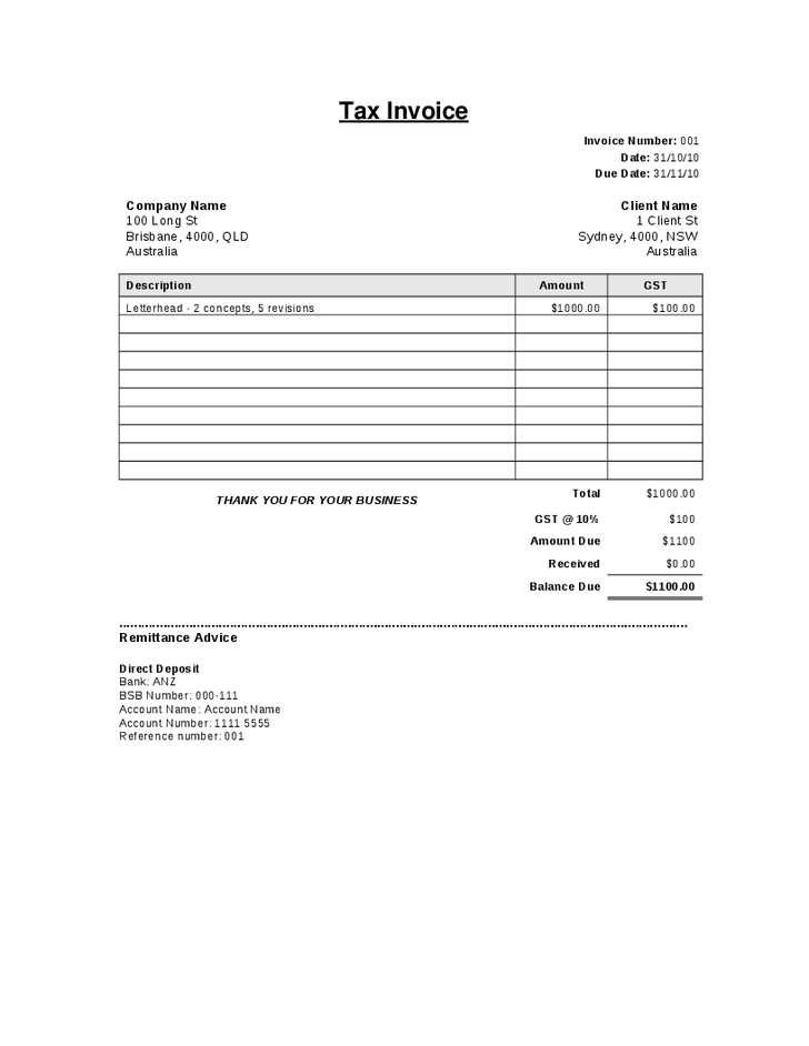 Get Tax Invoice Template Australia Free Pictures