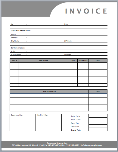 sample auto repair invoice template cards design templates