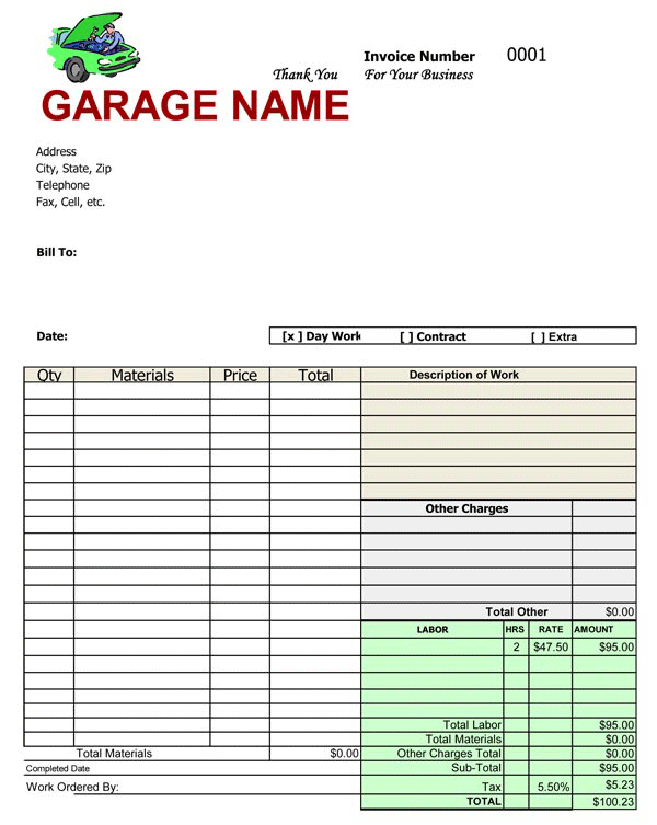 52 Customize Our Free Garage Service Invoice Template For Ms Word With Garage Service Invoice Template Cards Design Templates