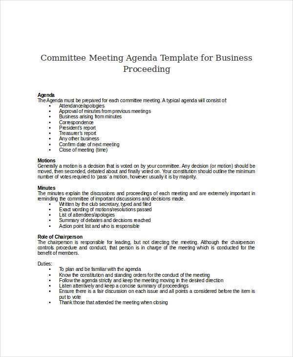 52 Printable Committee Meeting Agenda Template For Free by Committee Meeting Agenda Template