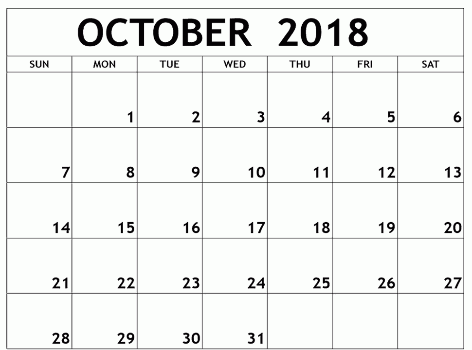 53 Format Daily Calendar Template October 2018 Formating for Daily Calendar Template October 2018