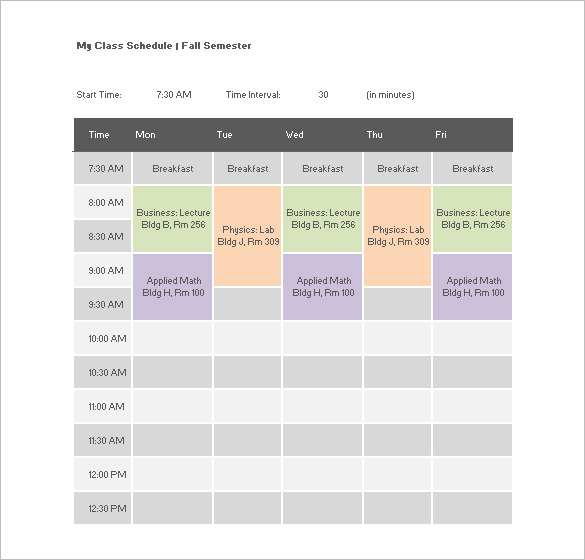 Class Schedule Excel Template Download from legaldbol.com