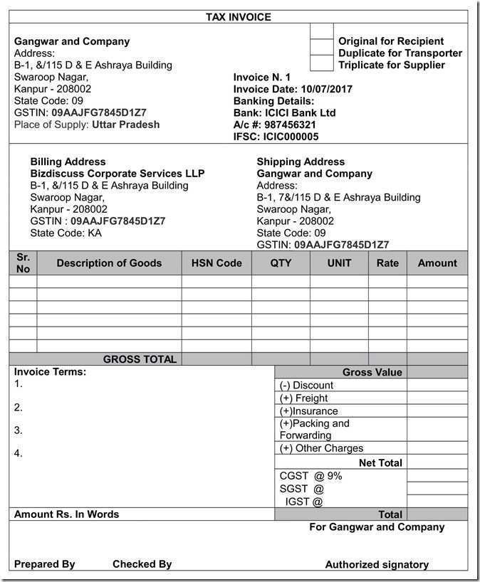 invoice tax format gst under templates