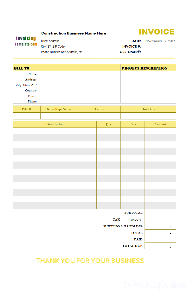 56 The Best Construction Invoice Template Xls Templates for Construction Invoice Template Xls