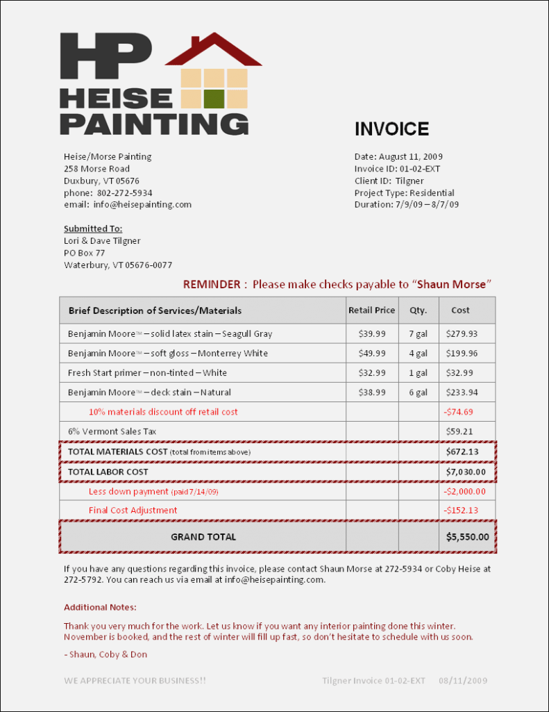 56 Visiting Paint Contractor Invoice Template For Free for Paint Contractor Invoice Template