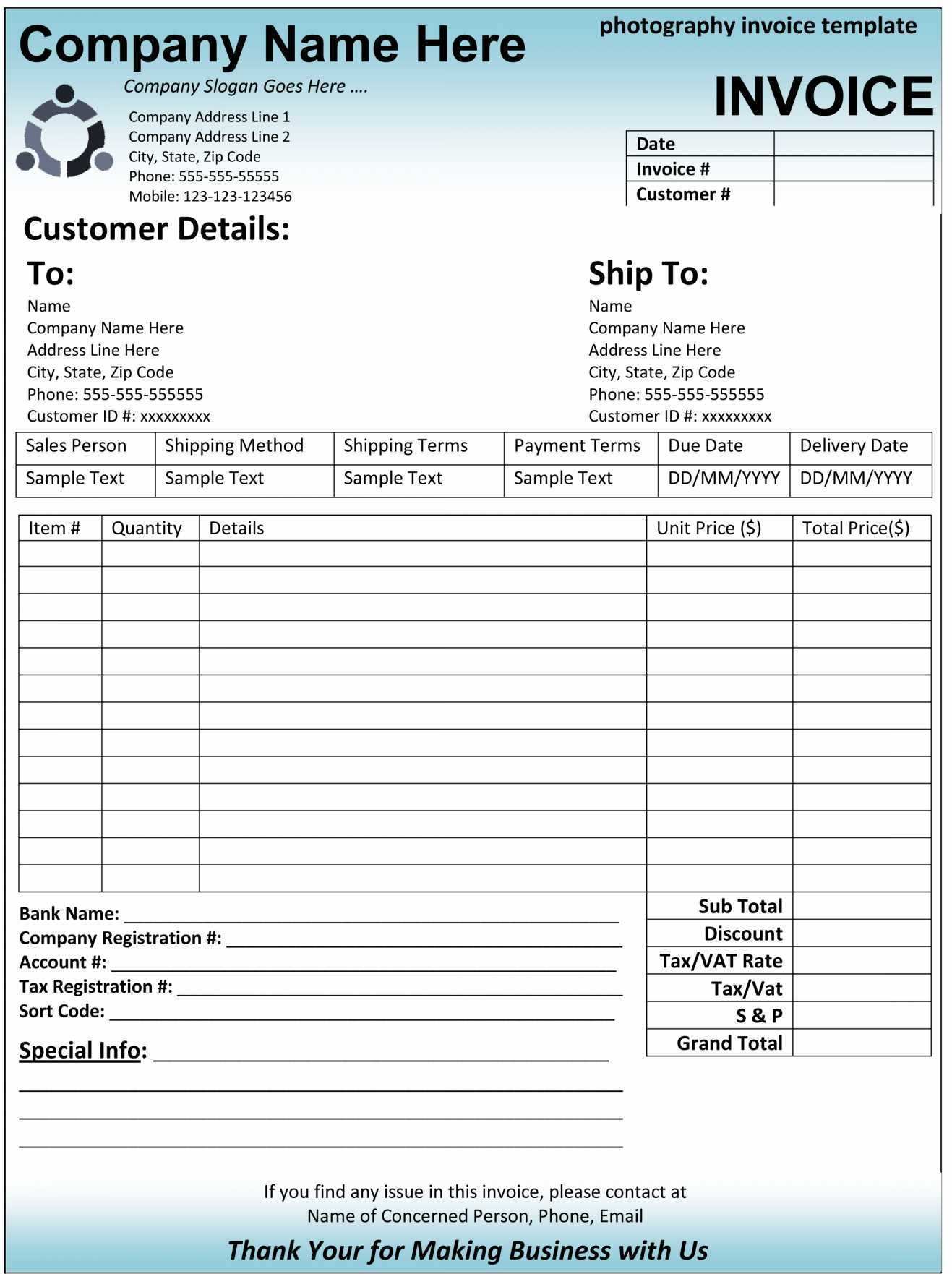 Construction Invoice Template Excel