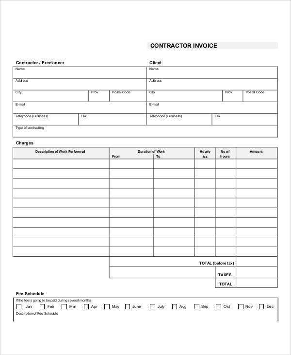 57 Printable Generic Contractor Invoice Template for Ms Word for Generic Contractor Invoice Template