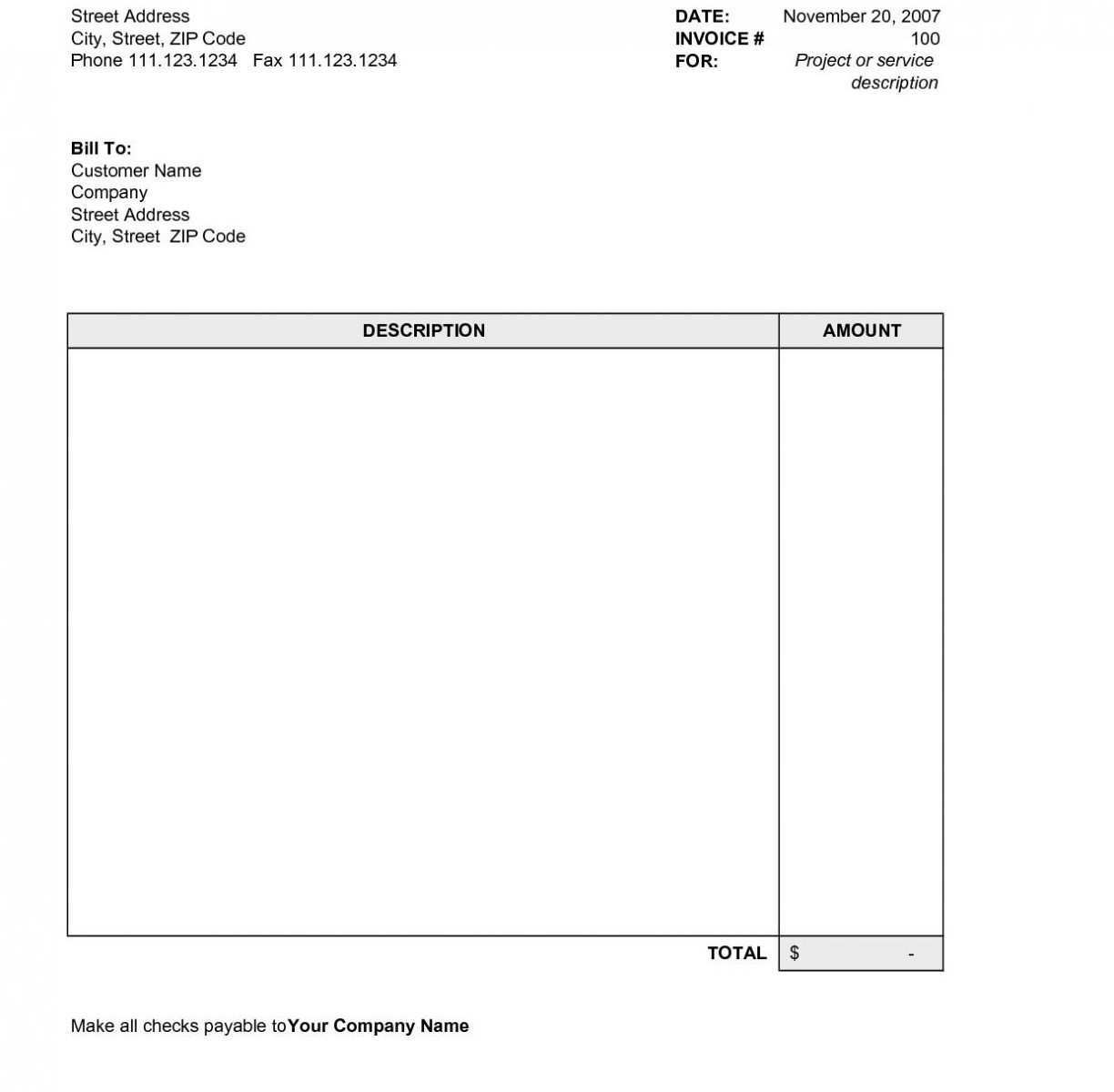 Blank Invoice Template Word