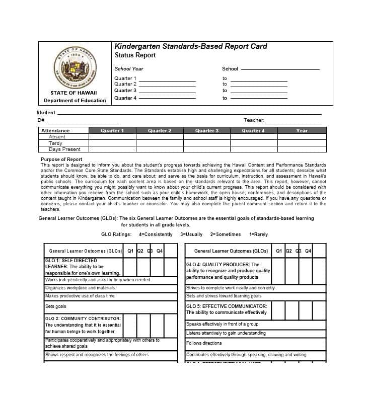 Kindergarten Report Card Template