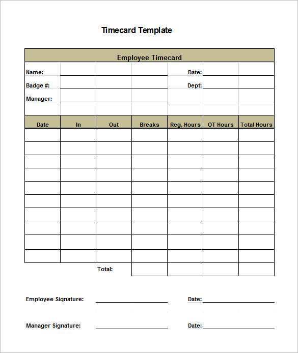 Time Card Excel Template Download