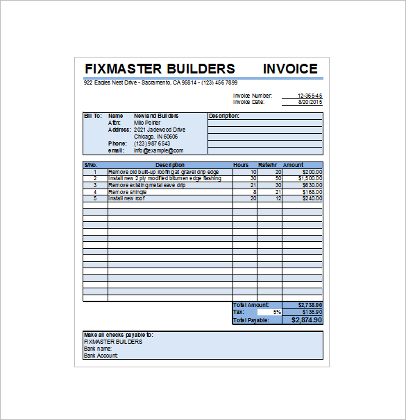 60 Blank Roofing Contractor Invoice Template Maker by Roofing Contractor Invoice Template