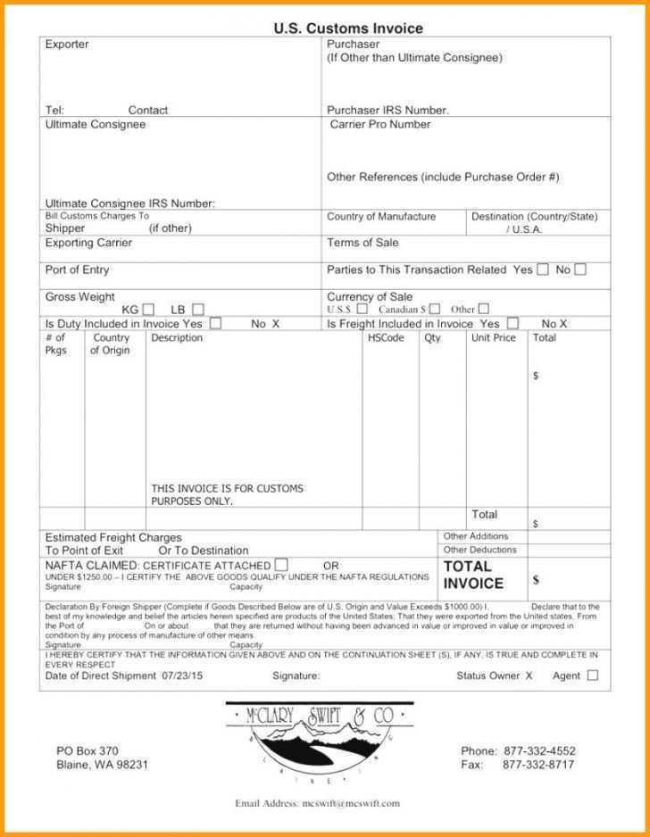 60 Free Printable Invoice Template For Customs For Free for Invoice Template For Customs