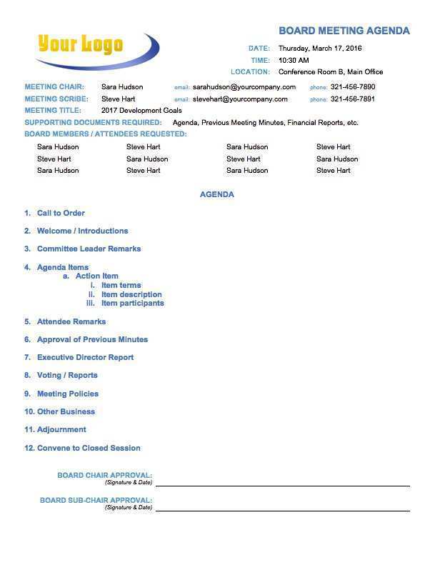 61 Report Committee Meeting Agenda Template for Ms Word with Committee Meeting Agenda Template