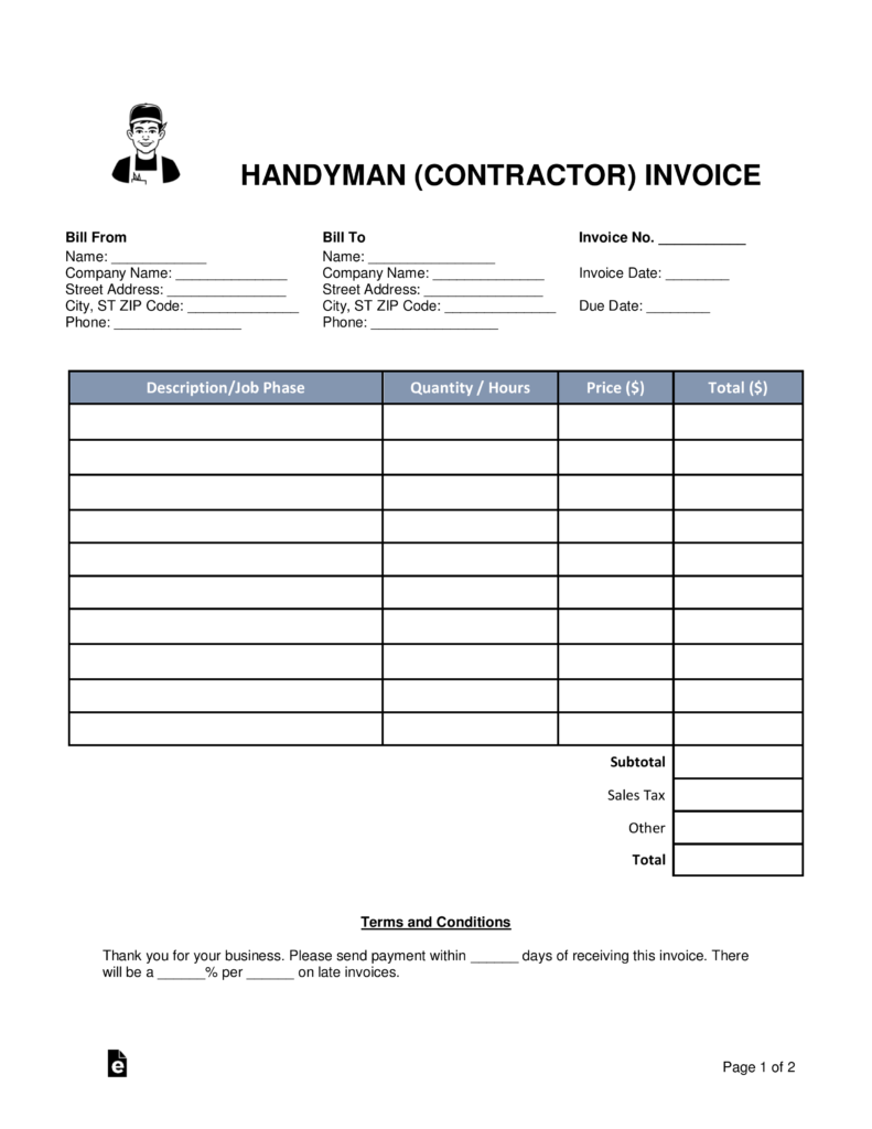 61 The Best Blank Contractor Invoice Template Maker for Blank Contractor Invoice Template