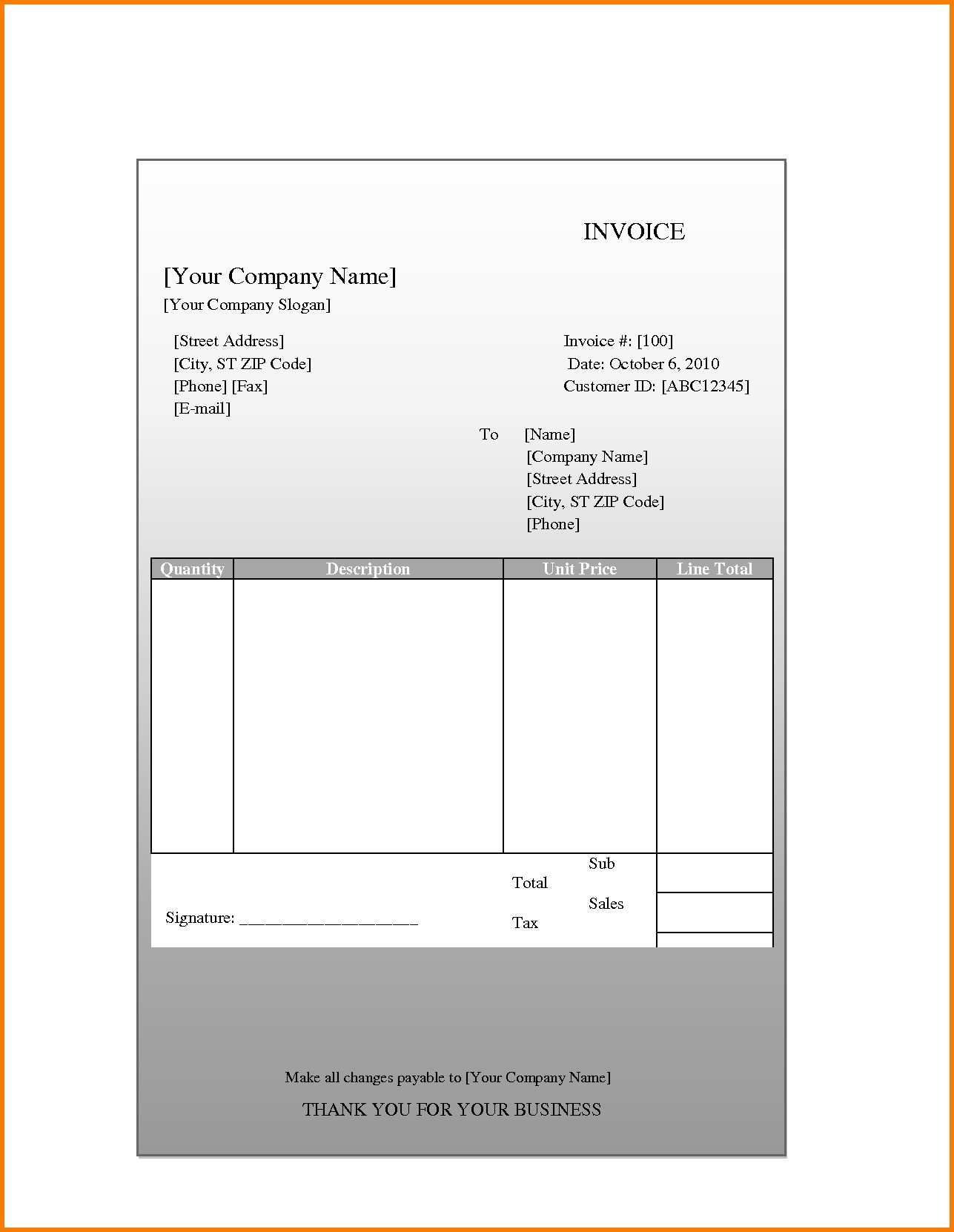 Blank Generic Invoice Template - Cards Design Templates