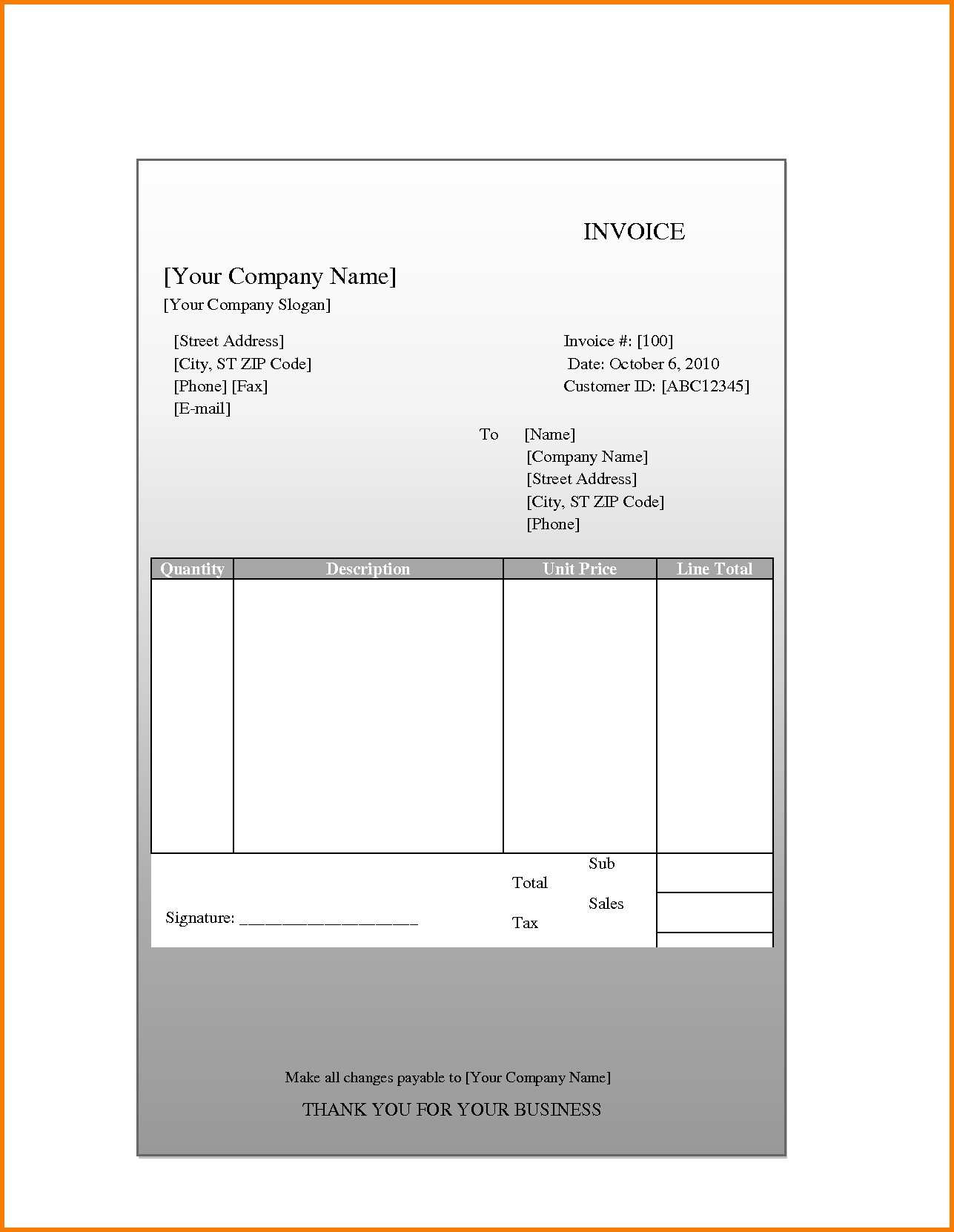 Blank Generic Invoice Template Cards Design Templates