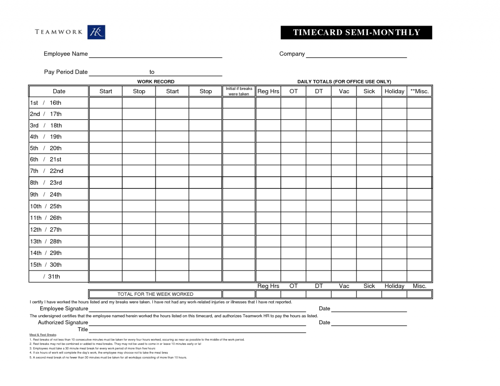 62 Monthly Time Card Template Excel For Ms Word By Monthly Time Card