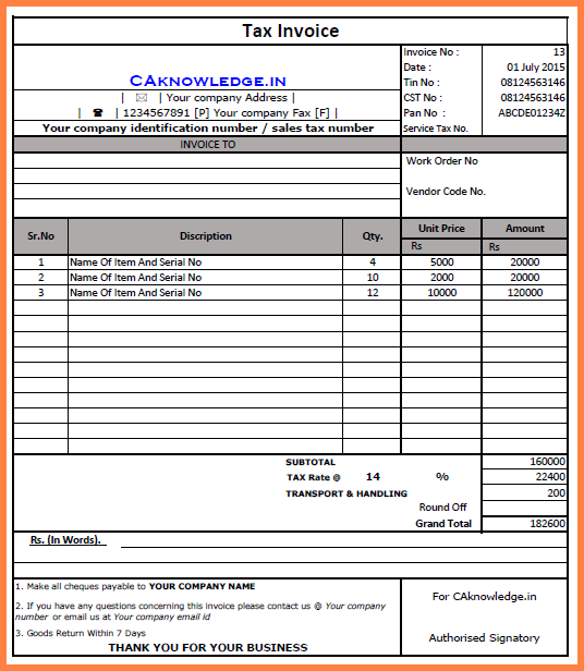 63 Blank Tax Invoice Format Vat Download for Tax Invoice Format Vat