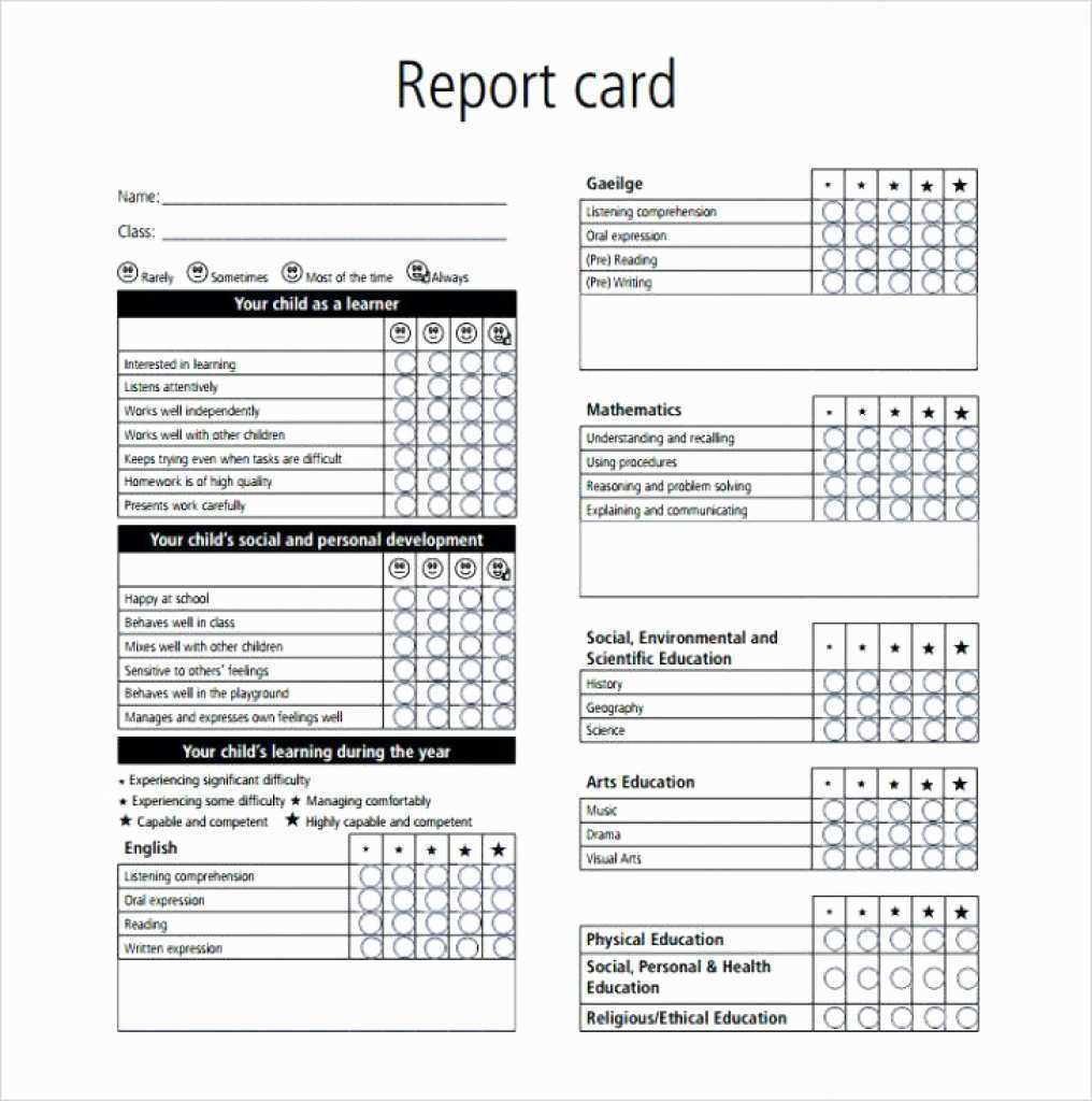22 Free Free Printable Kindergarten Report Card Template for Ms Intended For Blank Report Card Template