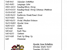 63 Report Kindergarten Class Schedule Template Templates with Kindergarten Class Schedule Template