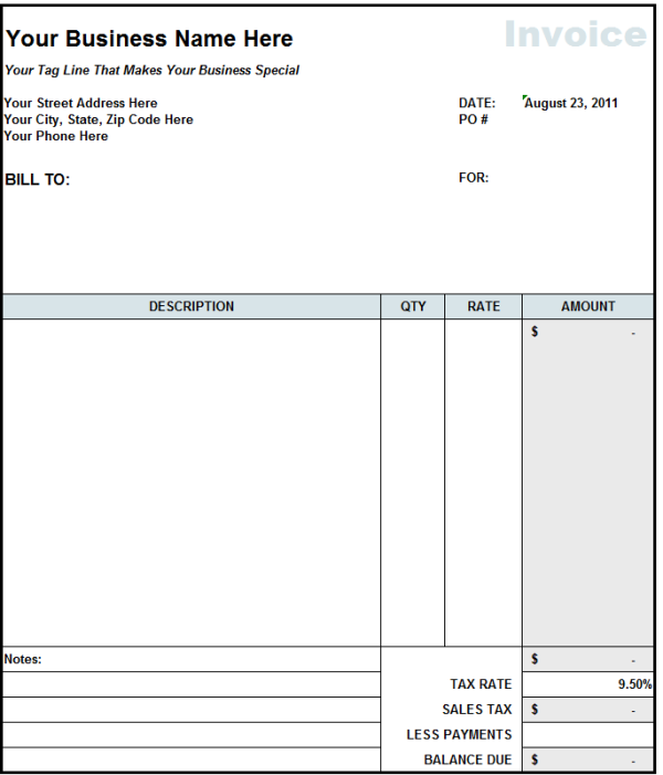 65 Blank Construction Invoice Template Excel Photo with Construction Invoice Template Excel