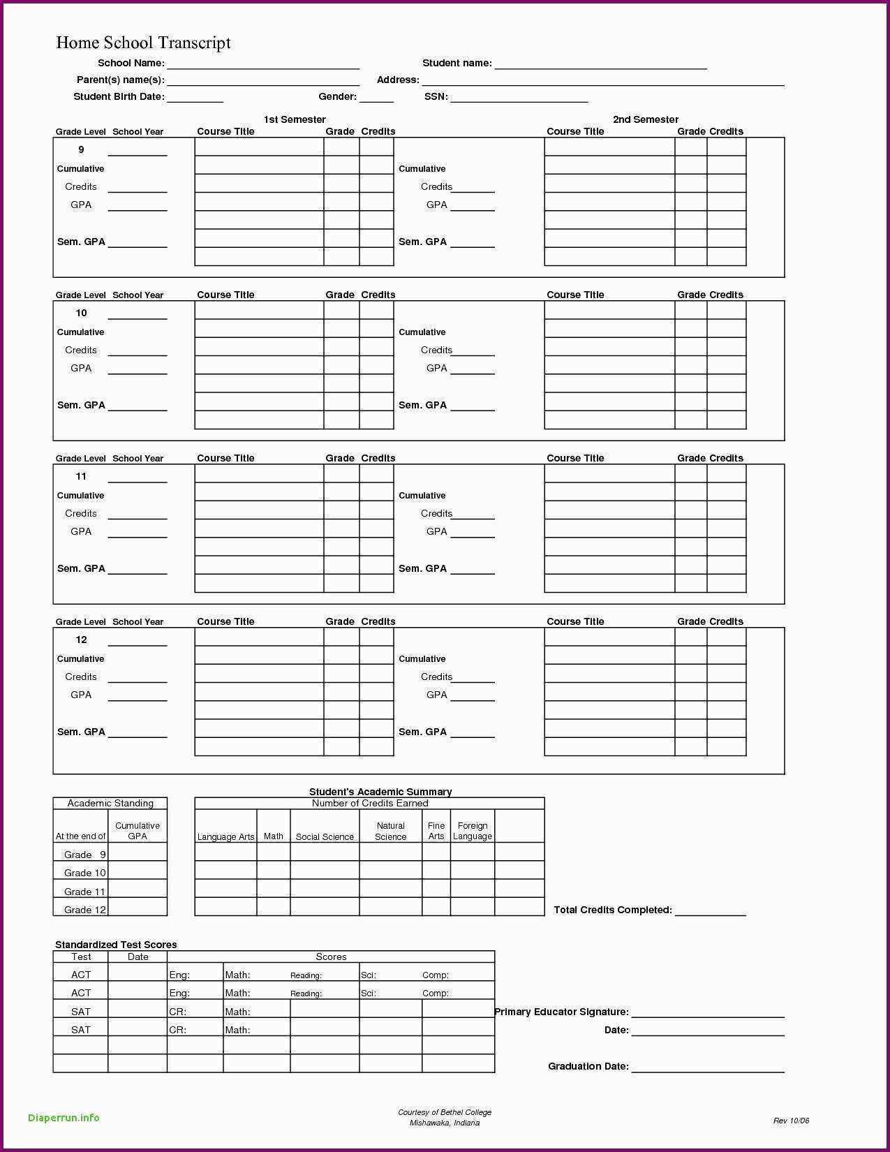 Free Printable Homeschool Report Card Template Cards Design Templates