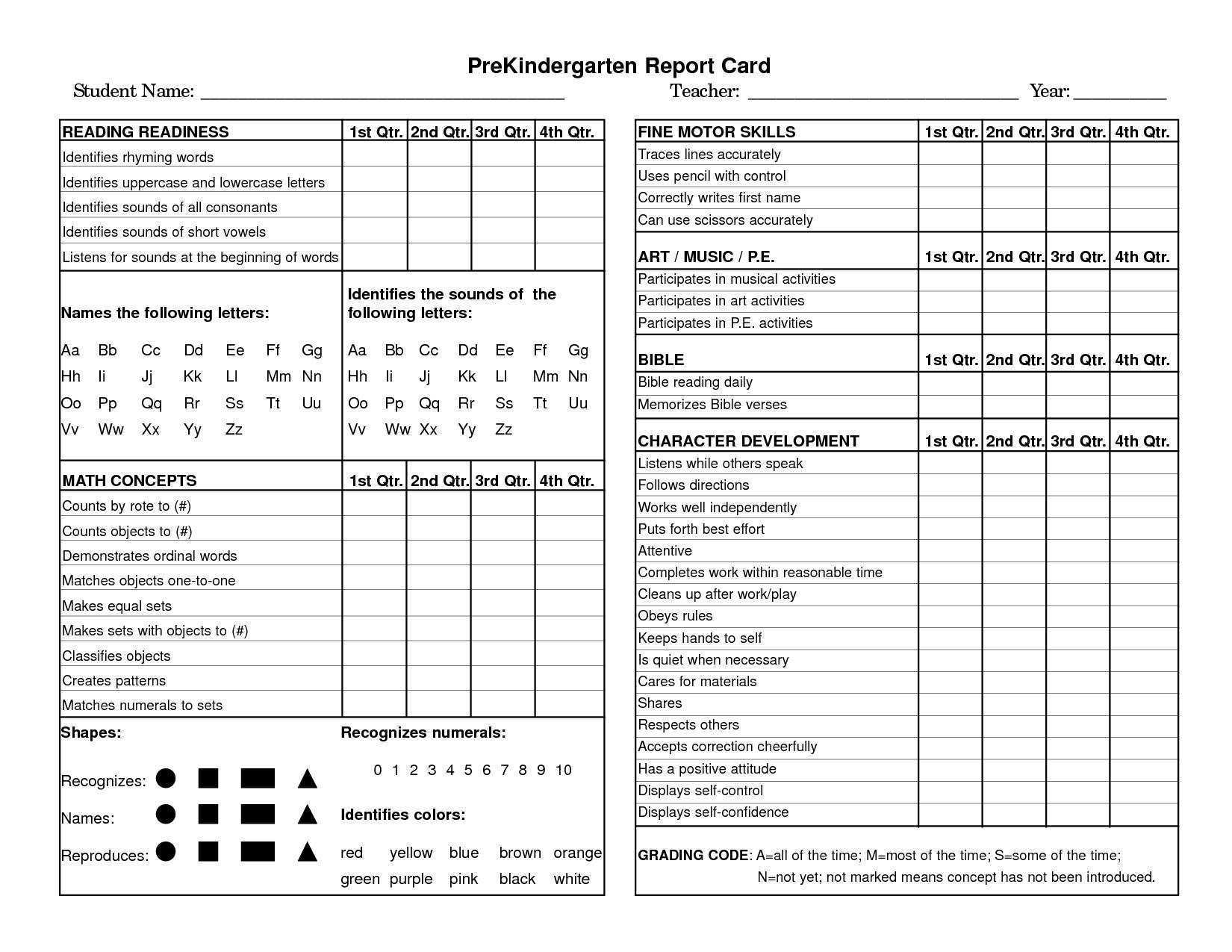 Homeschool Kindergarten Report Card Template Cards Design Templates