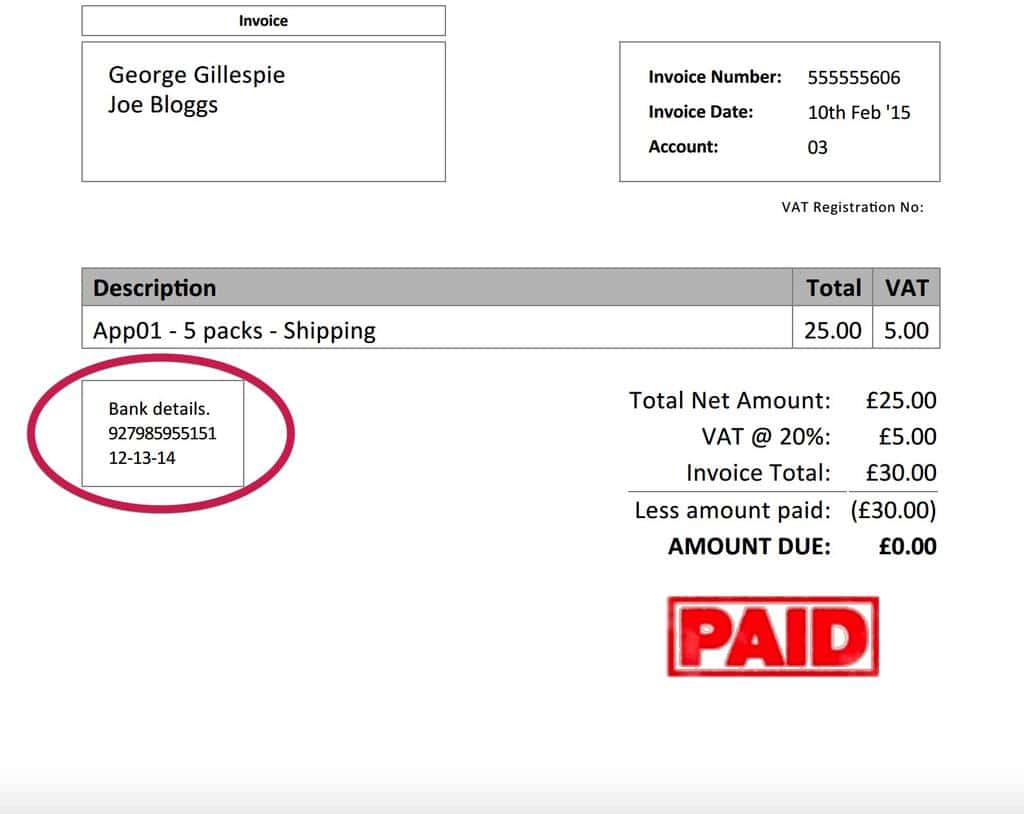 Bank Transfer Invoice Template