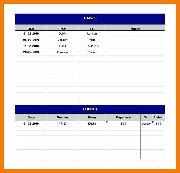 Travel Itinerary Template Excel 2007 Cards Design Templates