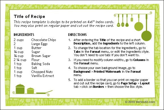 67 Format Editable Recipe Card Template For Word Templates with Editable Recipe Card Template For Word