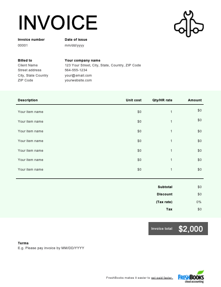 auto garage invoice template cards design templates