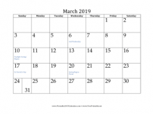 68 Blank Daily Calendar Template March 2019 With Stunning Design for Daily Calendar Template March 2019