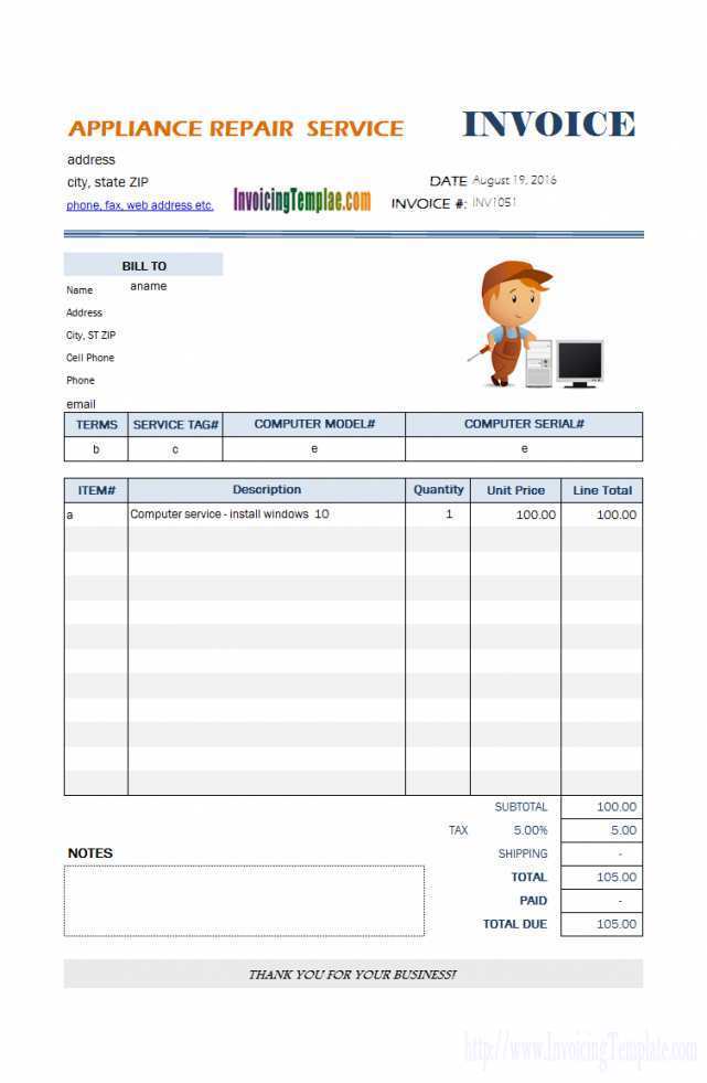 Pc Repair Invoice Template Cards Design Templates