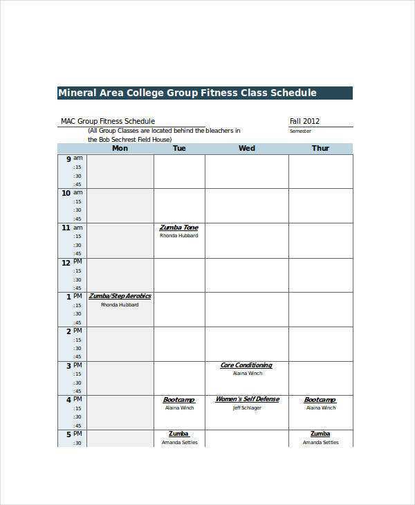 69 Visiting Group Fitness Class Schedule Template Maker with Group Fitness Class Schedule Template