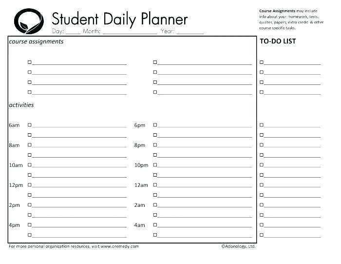 weekly homework agenda template