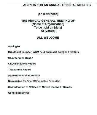 70 Creative Agm Meeting Agenda Template For Free for Agm Meeting Agenda Template