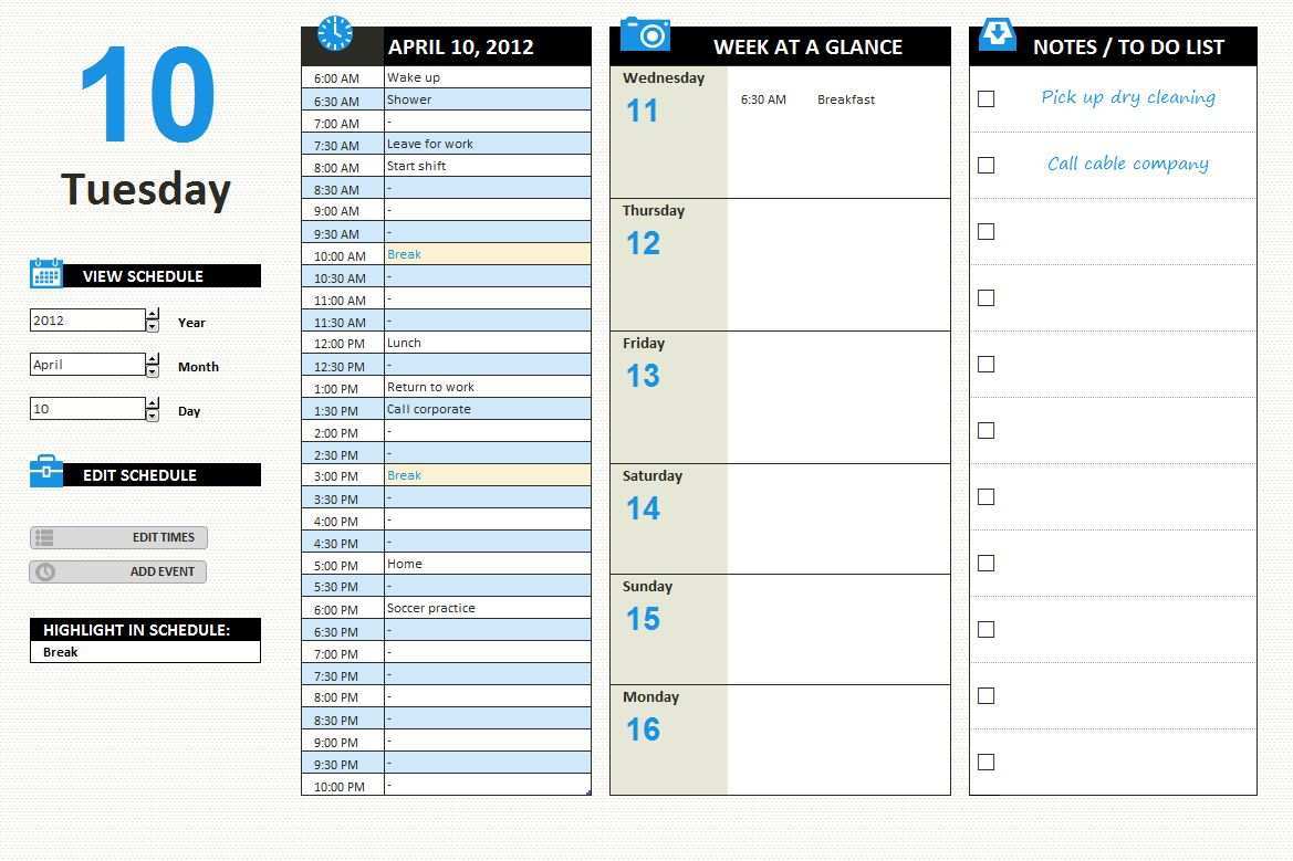 71 Free Daily Calendar Template For Excel in Word with Daily Calendar Template For Excel