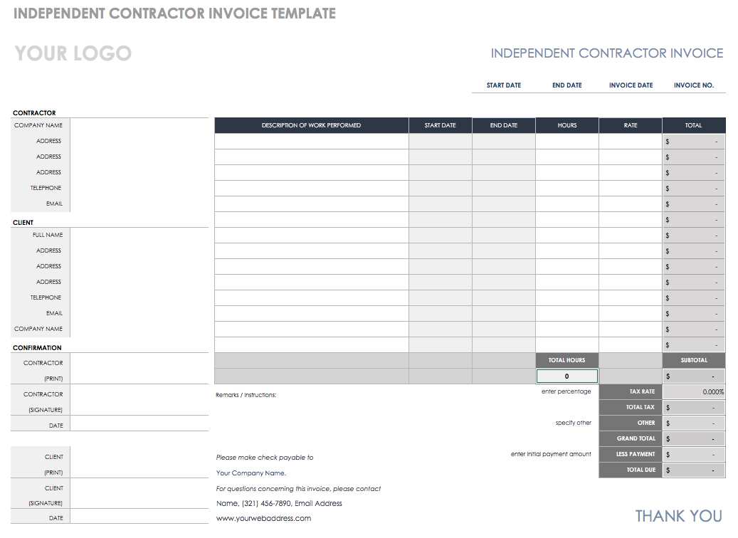 71 Printable Independent Contractor Invoice Template Excel Photo for Independent Contractor Invoice Template Excel