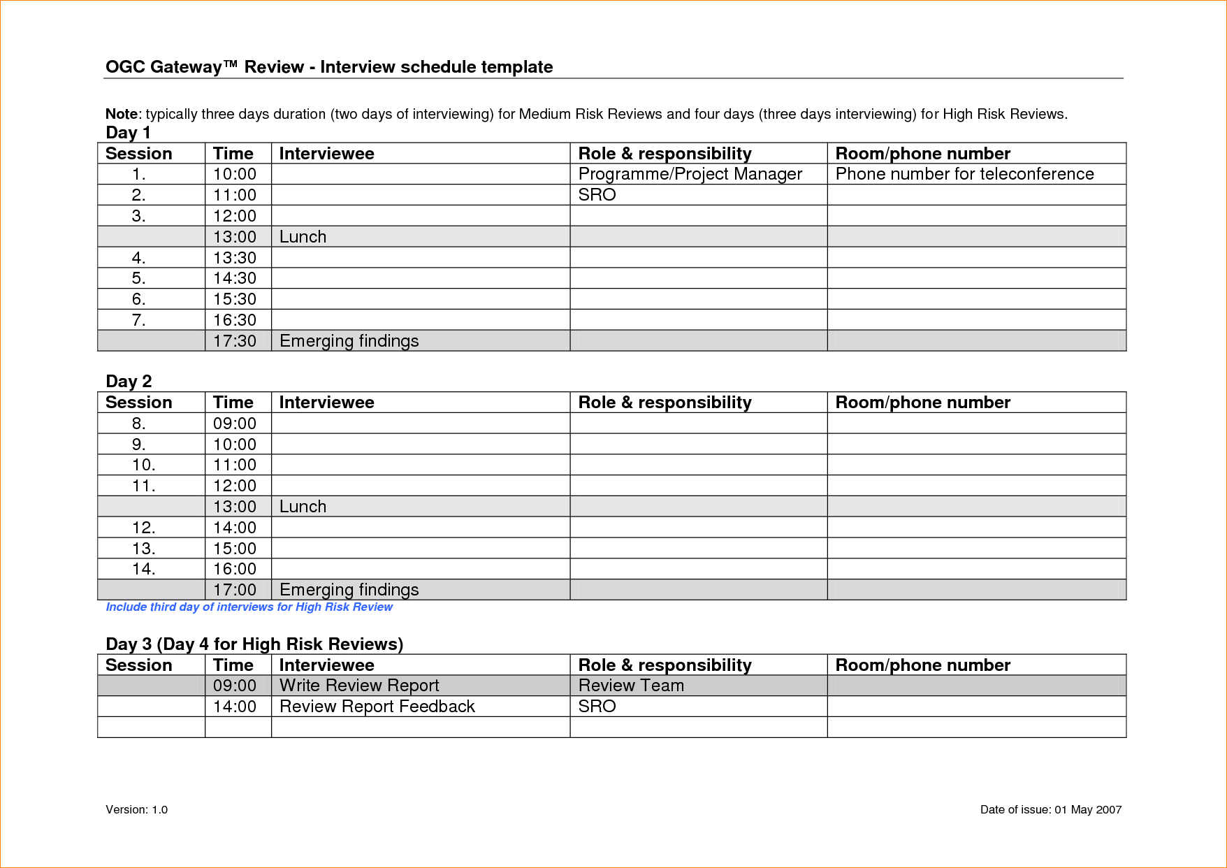 Interview Itinerary Template