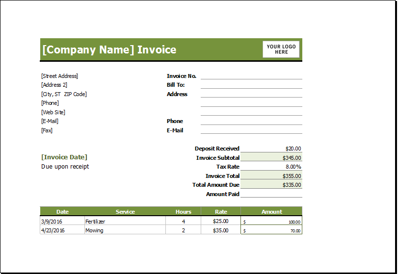71 Standard Lawn Maintenance Invoice Template Formating for Lawn Maintenance Invoice Template