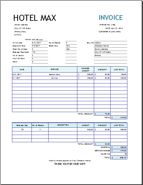 71 Visiting Hotel Invoice Template Xls Download by Hotel Invoice Template Xls